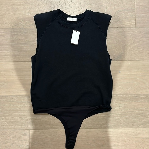 Jonathan Simkhai Channing Terry Shoulder Pad Sweatshirt Bodysuit - Picture 1 of 4